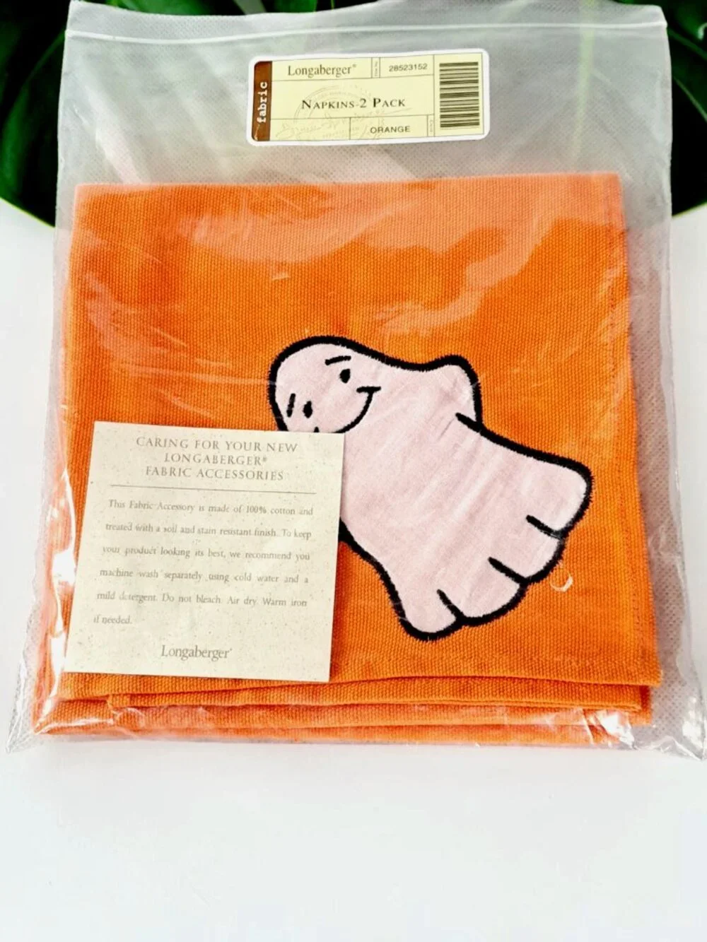 2 Longaberger Orange Ghost  Fabric Napkins New In Package